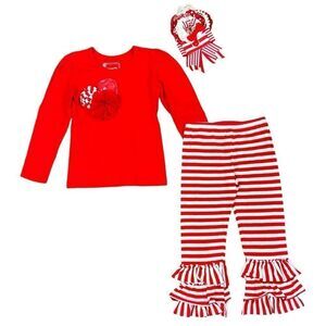 Mustard Pie Red White Stripe Outfit Set 2T